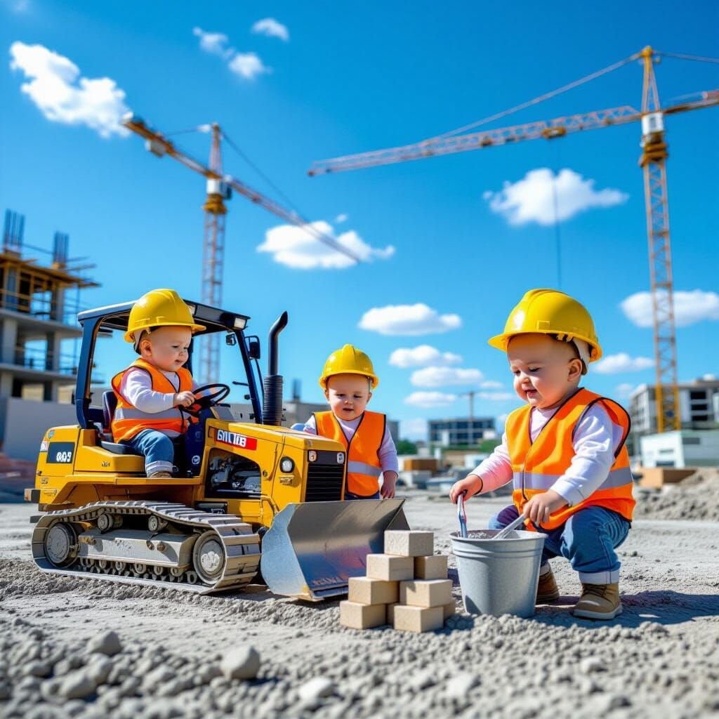 Babies as Construction Workers on Site
