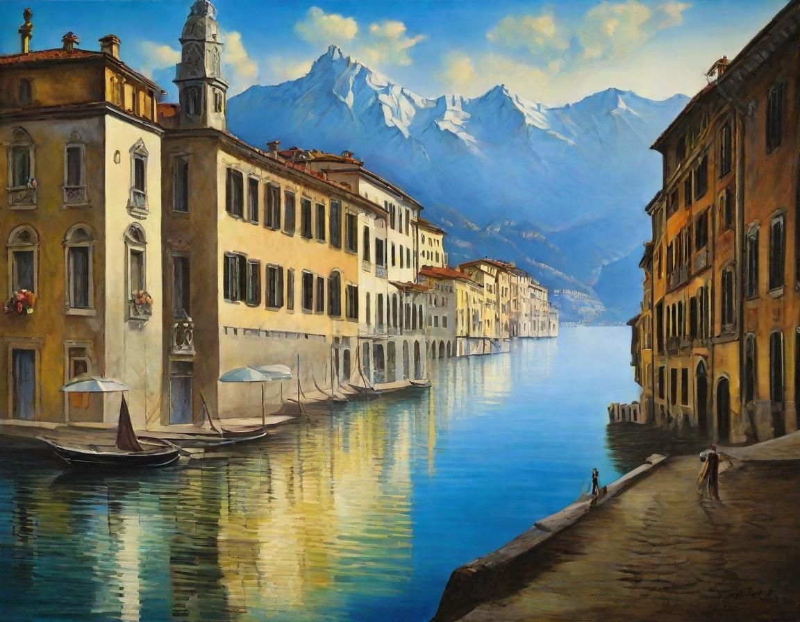 Surreal Lake Como Scene with Melting Oil Paints