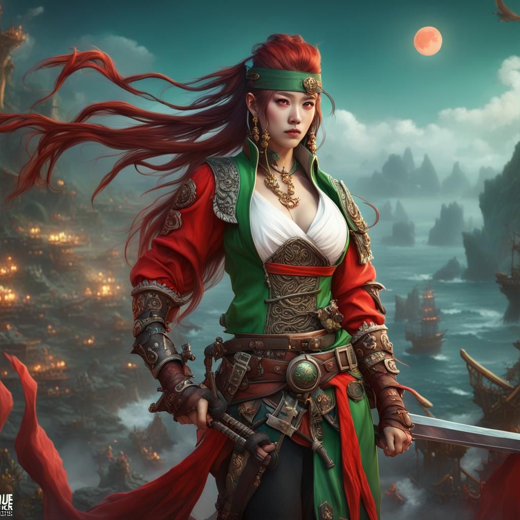 Space Pirate Warrior with Red Moon