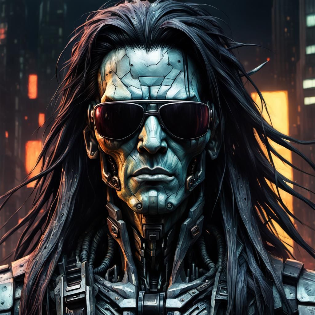 Cyberpunk Robot Warrior in Gothic Impressionist Style