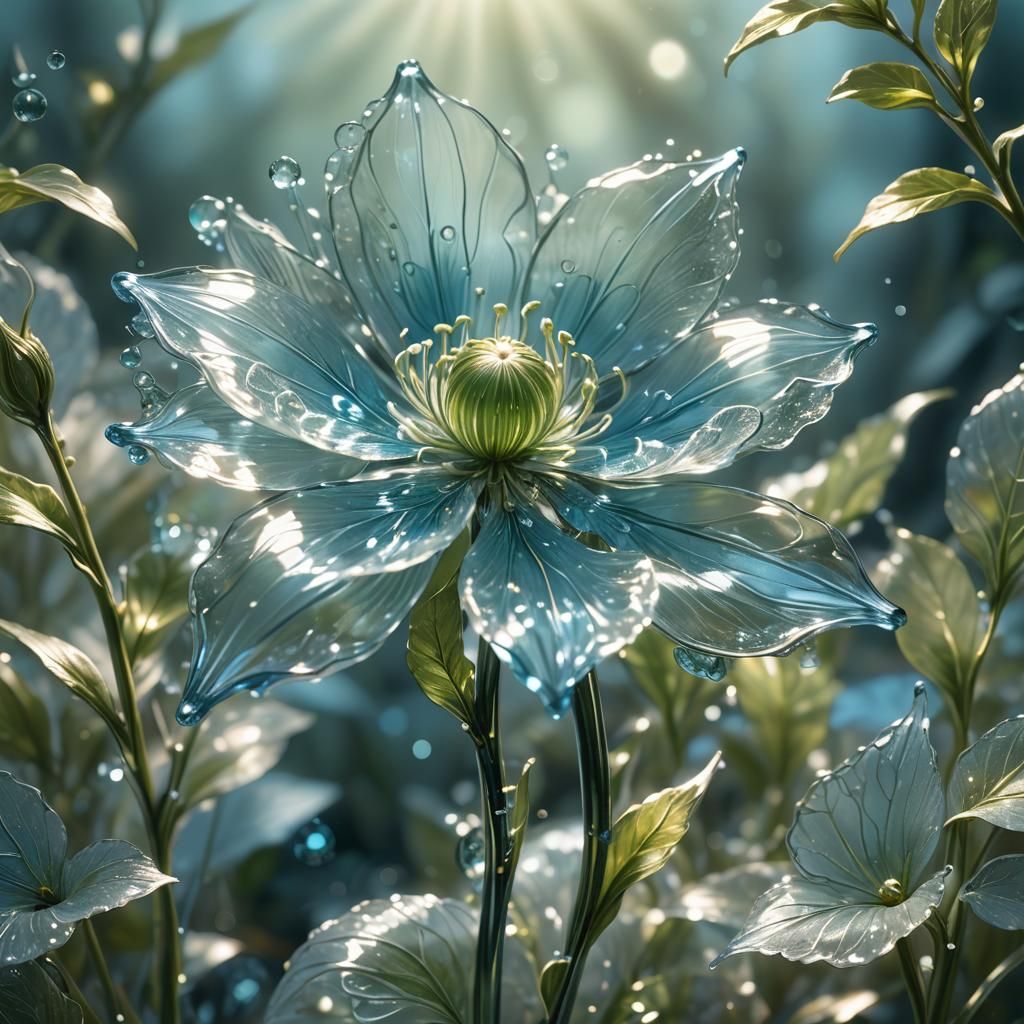 Glass Flower with Glowing Foliage, Fantasy Concept Art