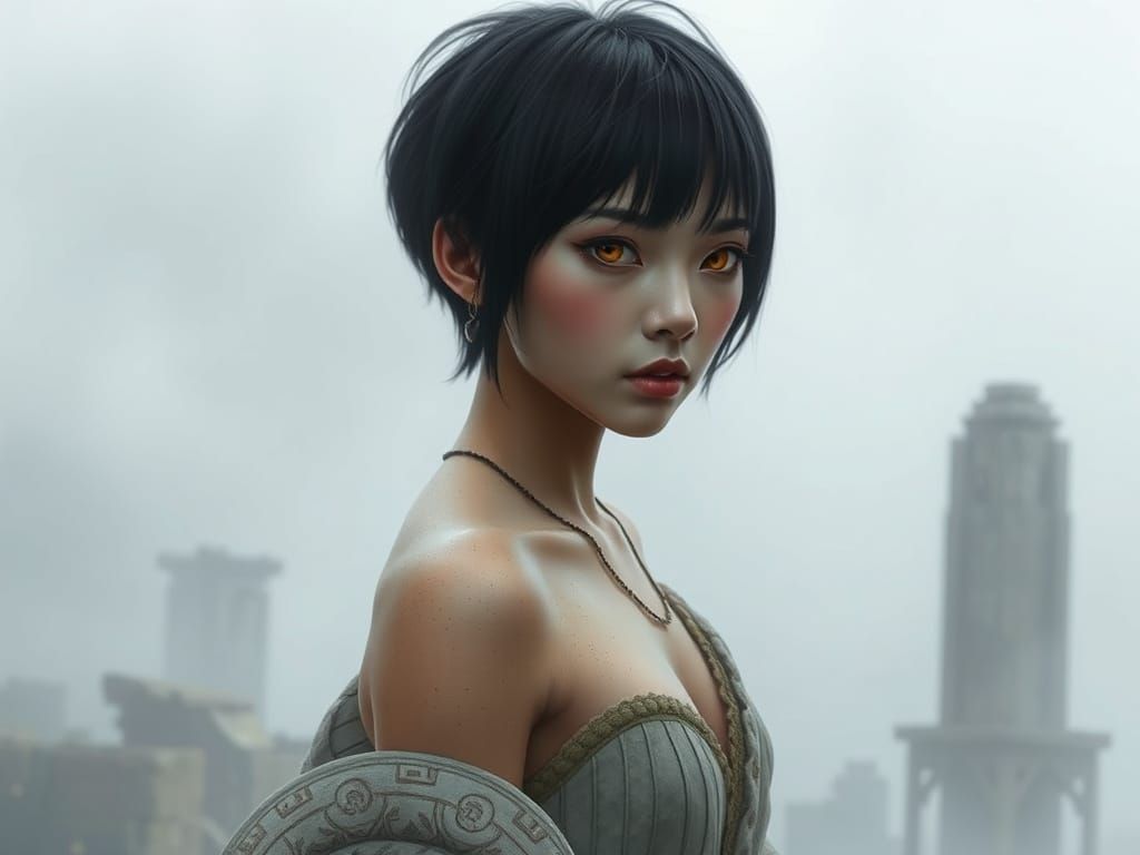 Forgotten Goddess in Mist-Shrouded Temple Ruins