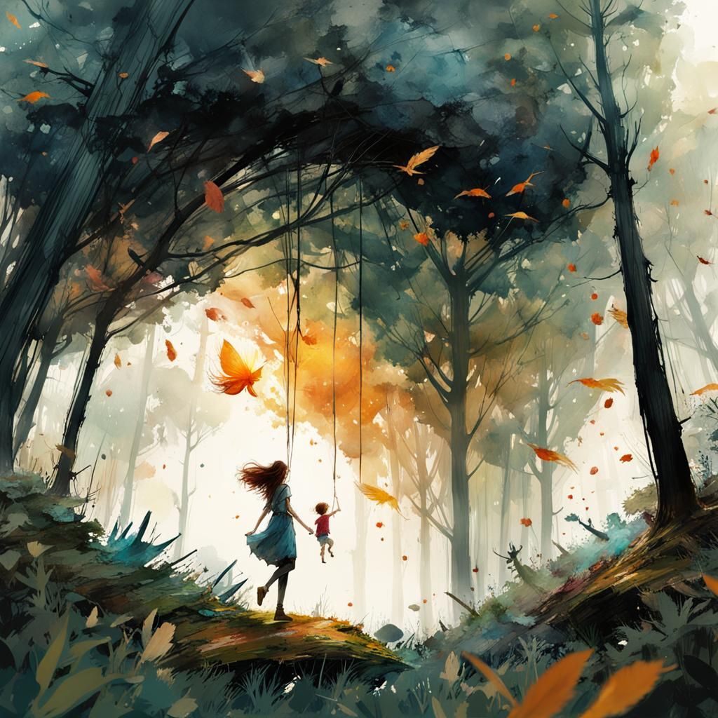 Exotic Bird Flying Through Forest in Watercolor Art