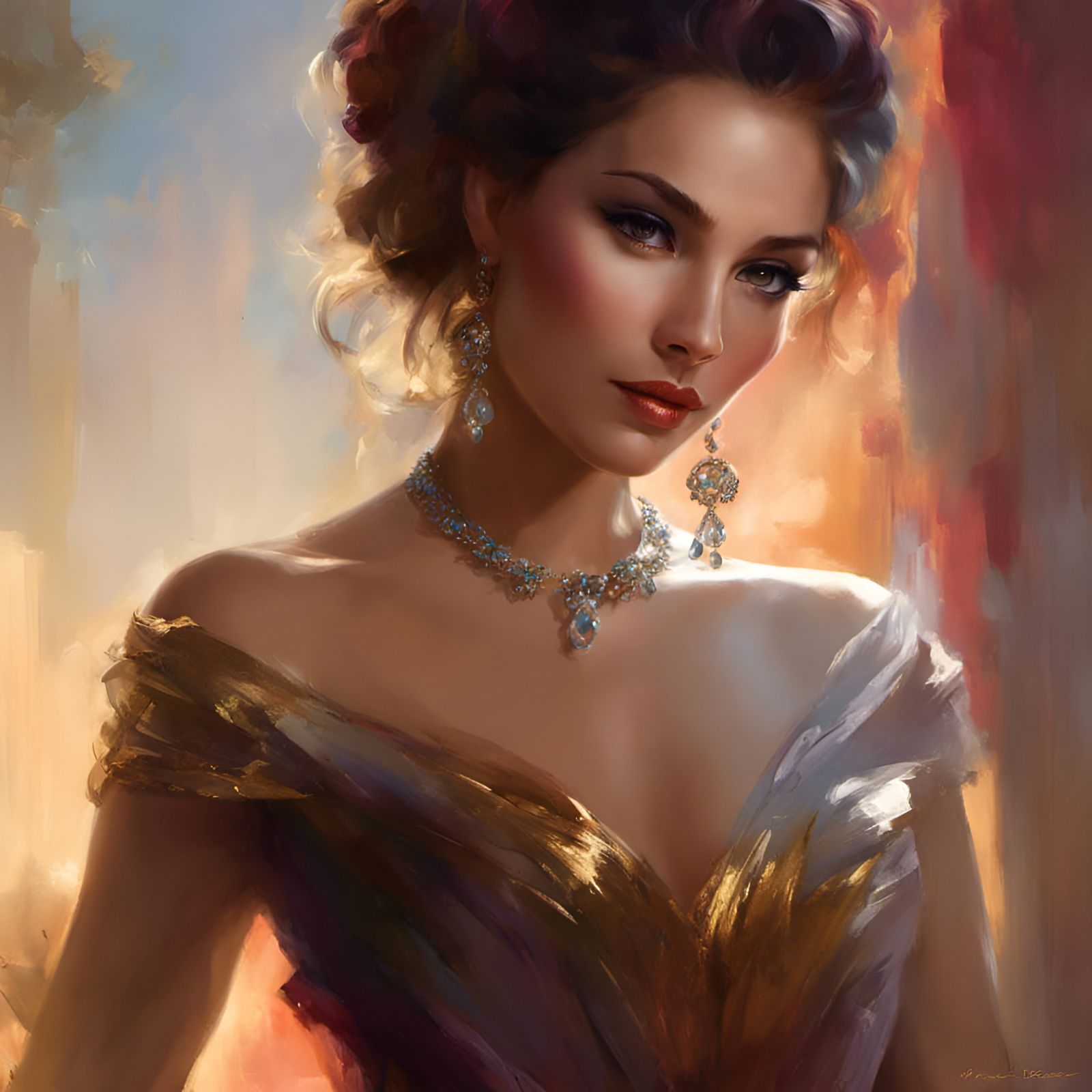 Beautiful Woman in Flowing Dress: Digital Art