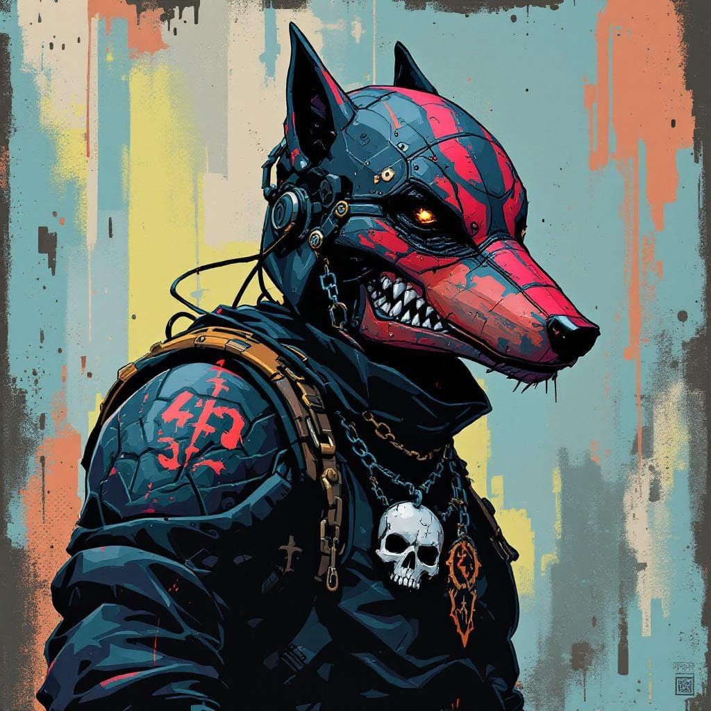 Wolf Droid in Pixel Art Graffiti Style