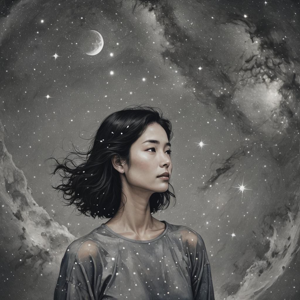 Celestial Woman in Starry Moonscape