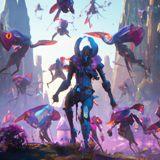 Cyber Ninja Versus Drone Horde: Fantasy Concept Art