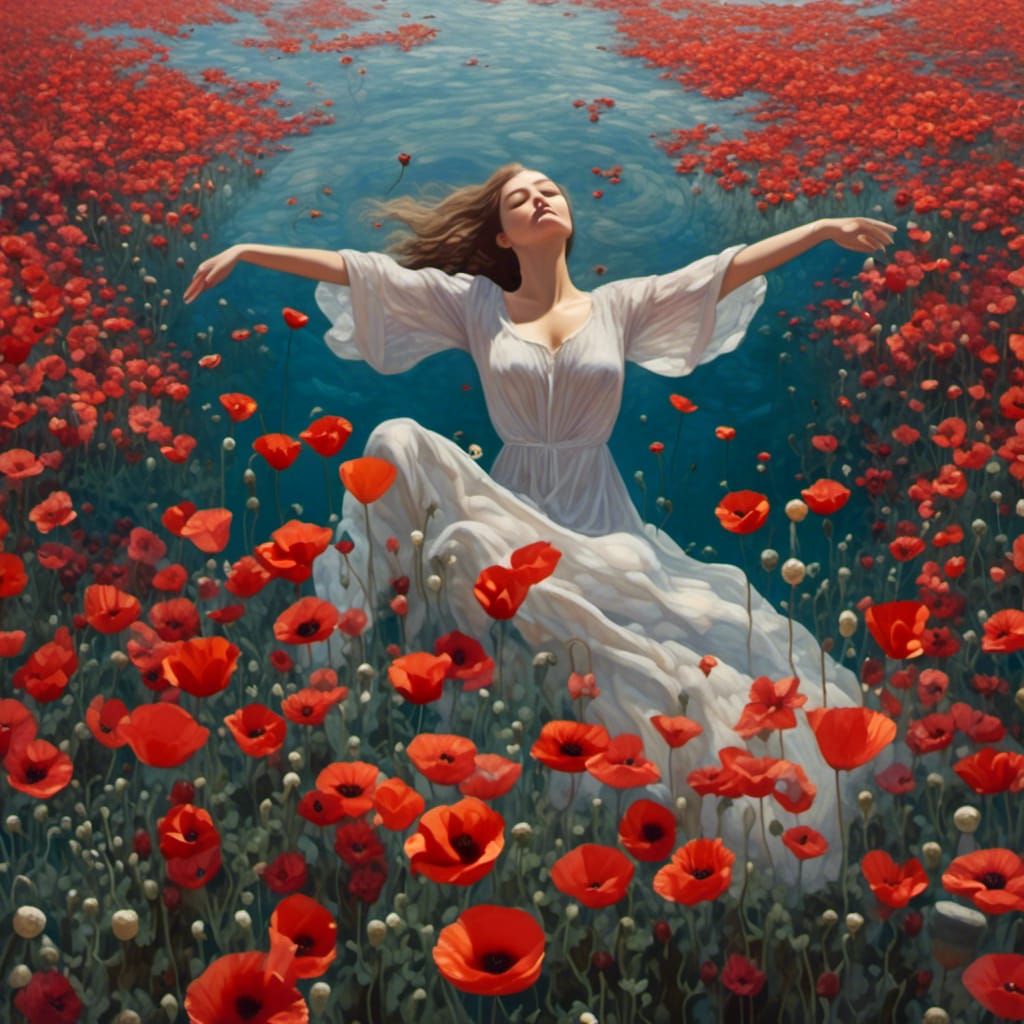 Surreal Opium Dreamscape with Floating Syringes