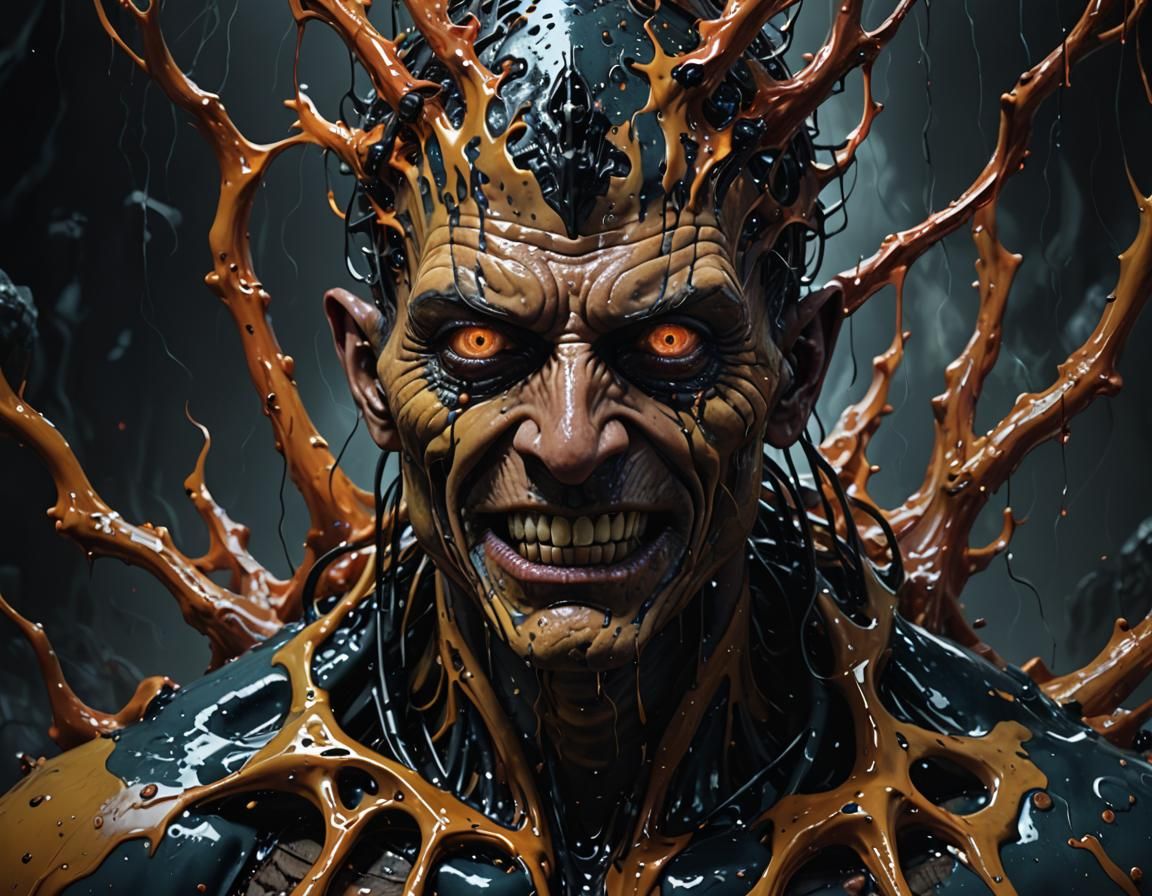 Surreal Melting Face with Evil Glare