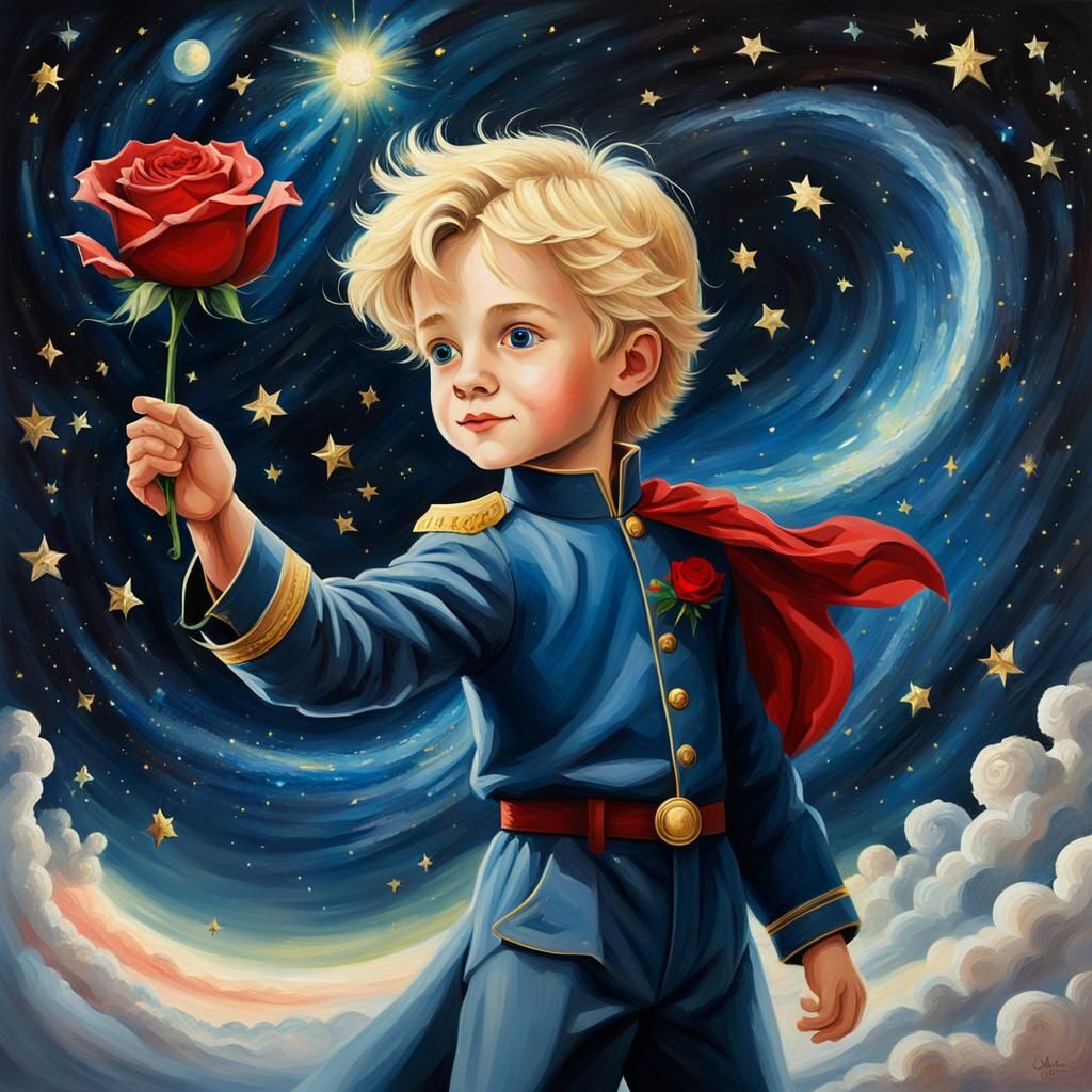 Little Prince Flying Through the Universe