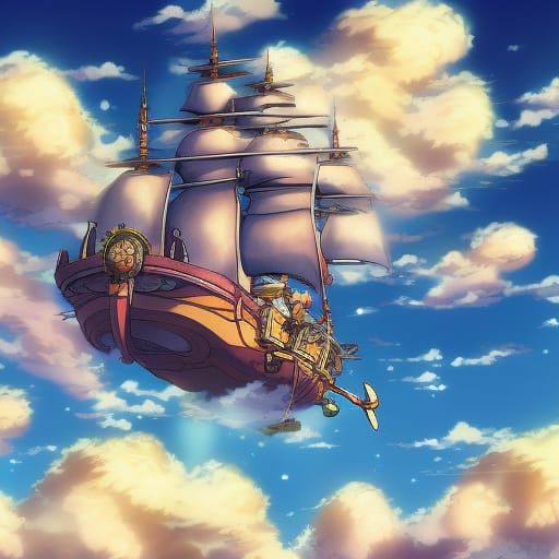 Ghibli Anime Pirate Ship in the Sky