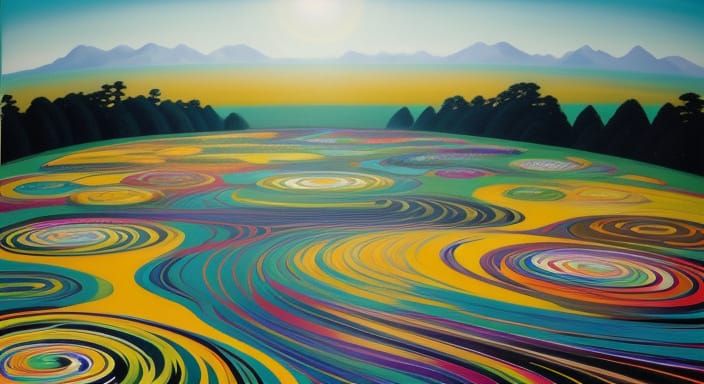 Vibrant Coastal Plains in Takashi Murakami Style