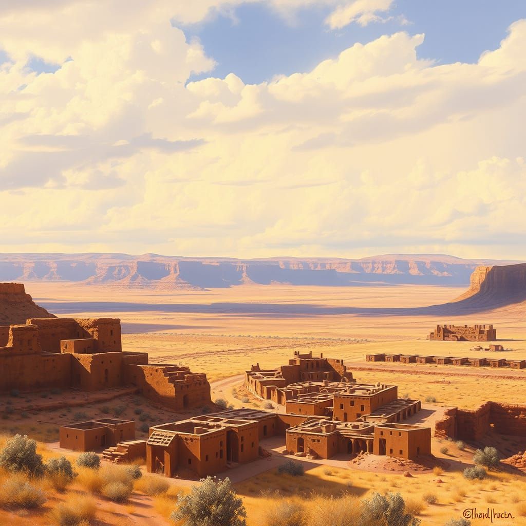 Chaco Canyon: Ancient Puebloan Ruins in Golden Light