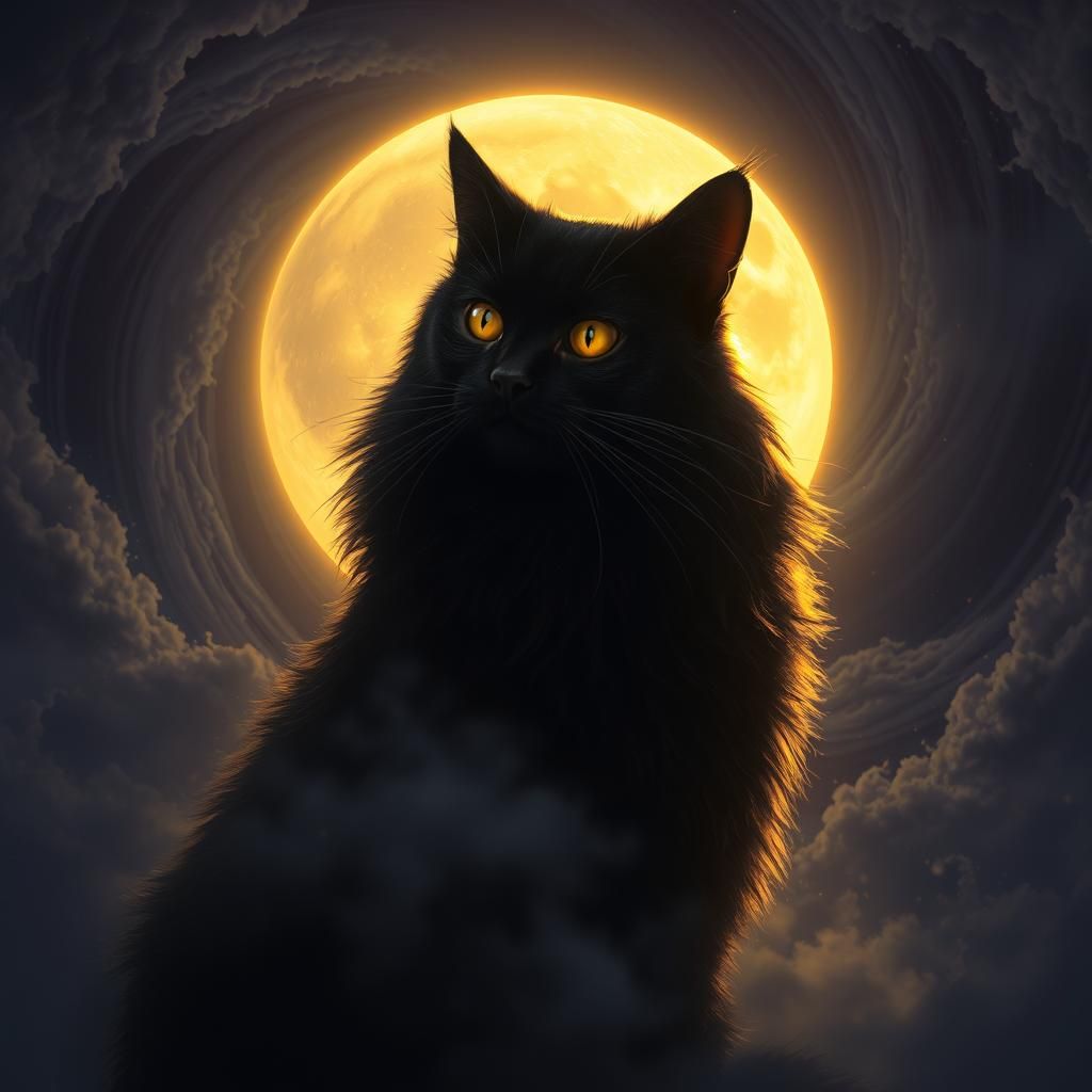 Mystic Cat in Moonlight: Dark Fantasy Concept Art
