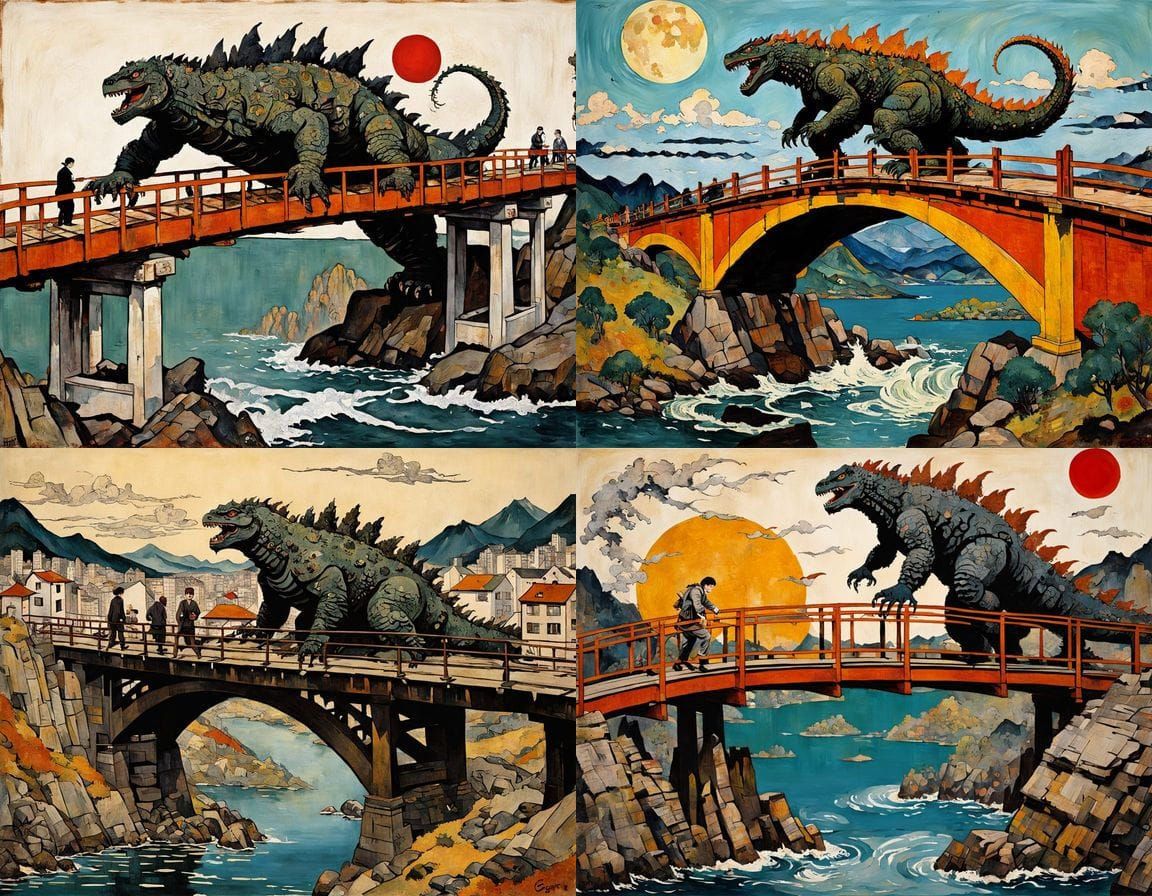 Surreal Japanese Landscapes Collide with Egon Schiele Oil Pa...