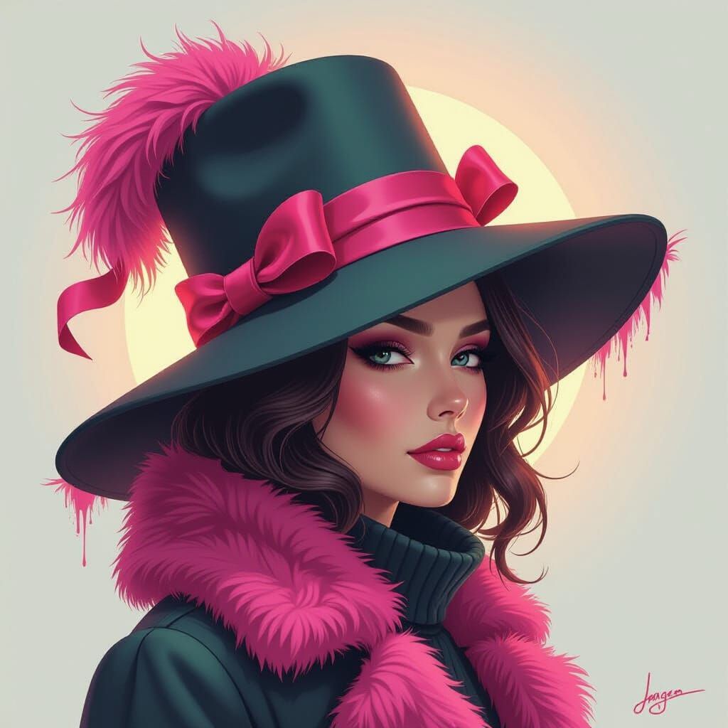 Freaky Pink Fur Hat with Silk Ribbons