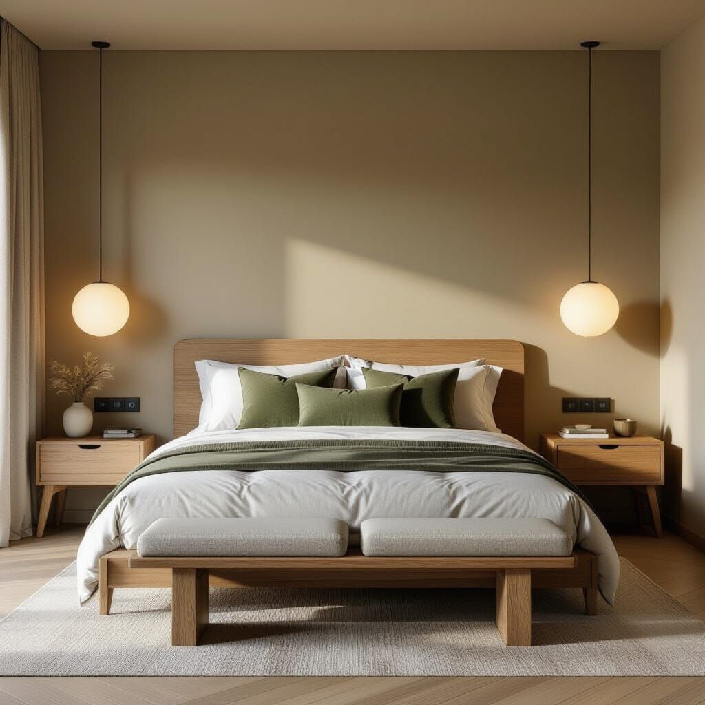 Serene Hotel Bedroom with Organic Solid Wood Furniture