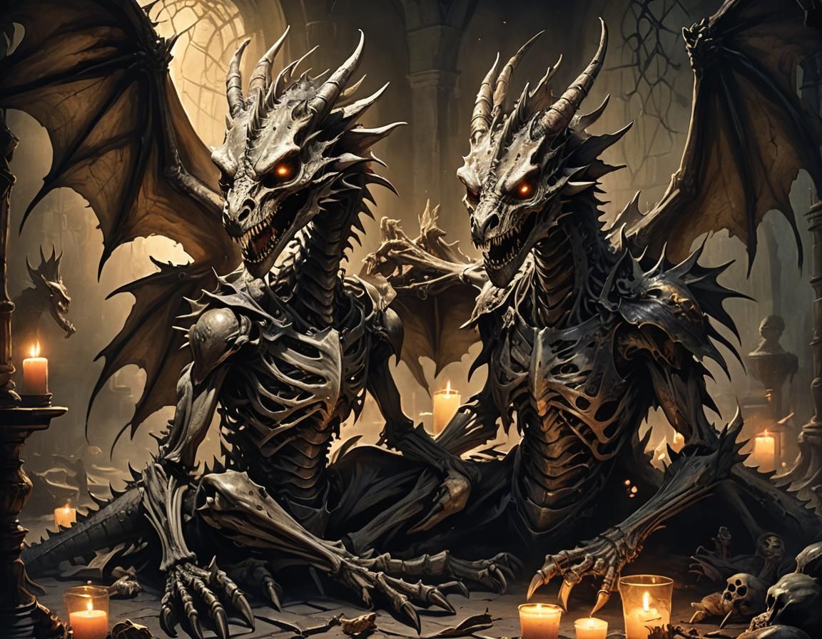Undead Dragon Protects Child in Dark Fantasy Art
