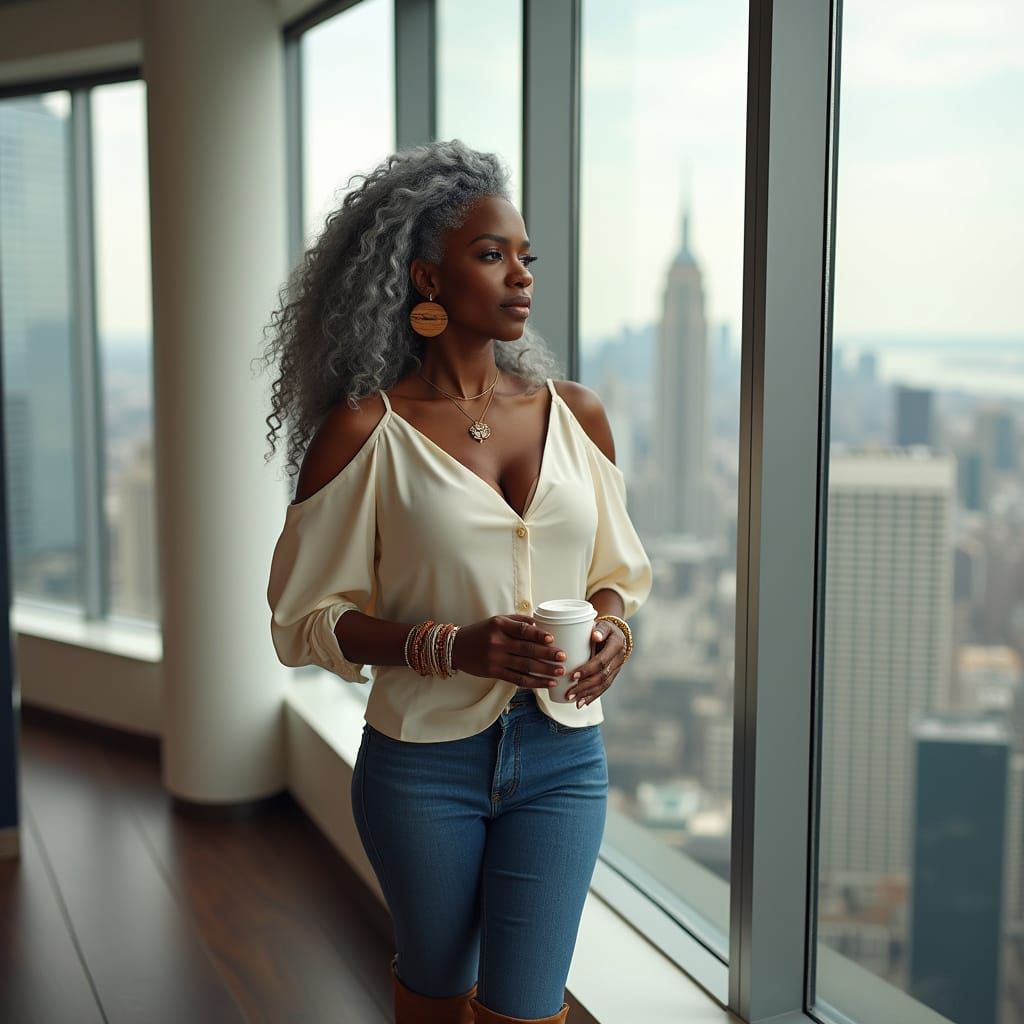 Elegant Woman in Penthouse with Realistic Detail