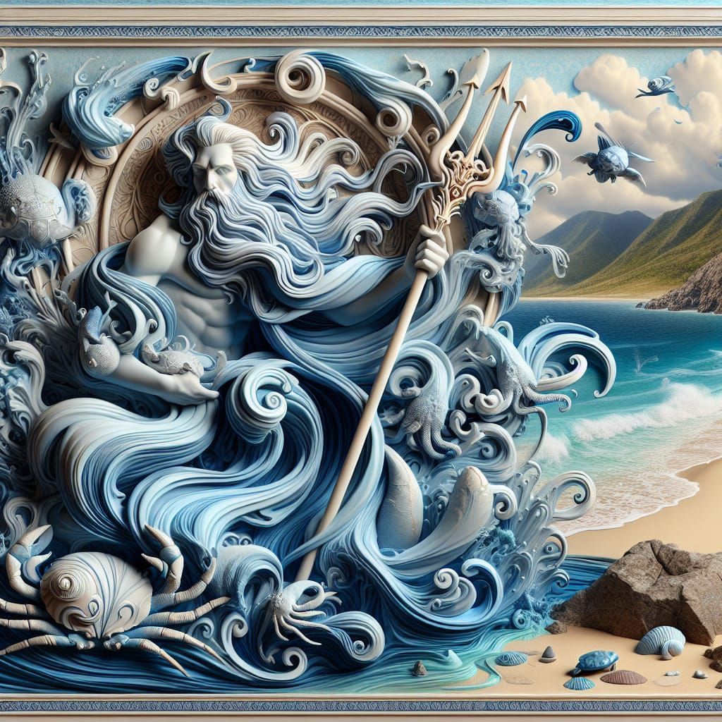 Mythical King in Art Nouveau-Style 3D Relief