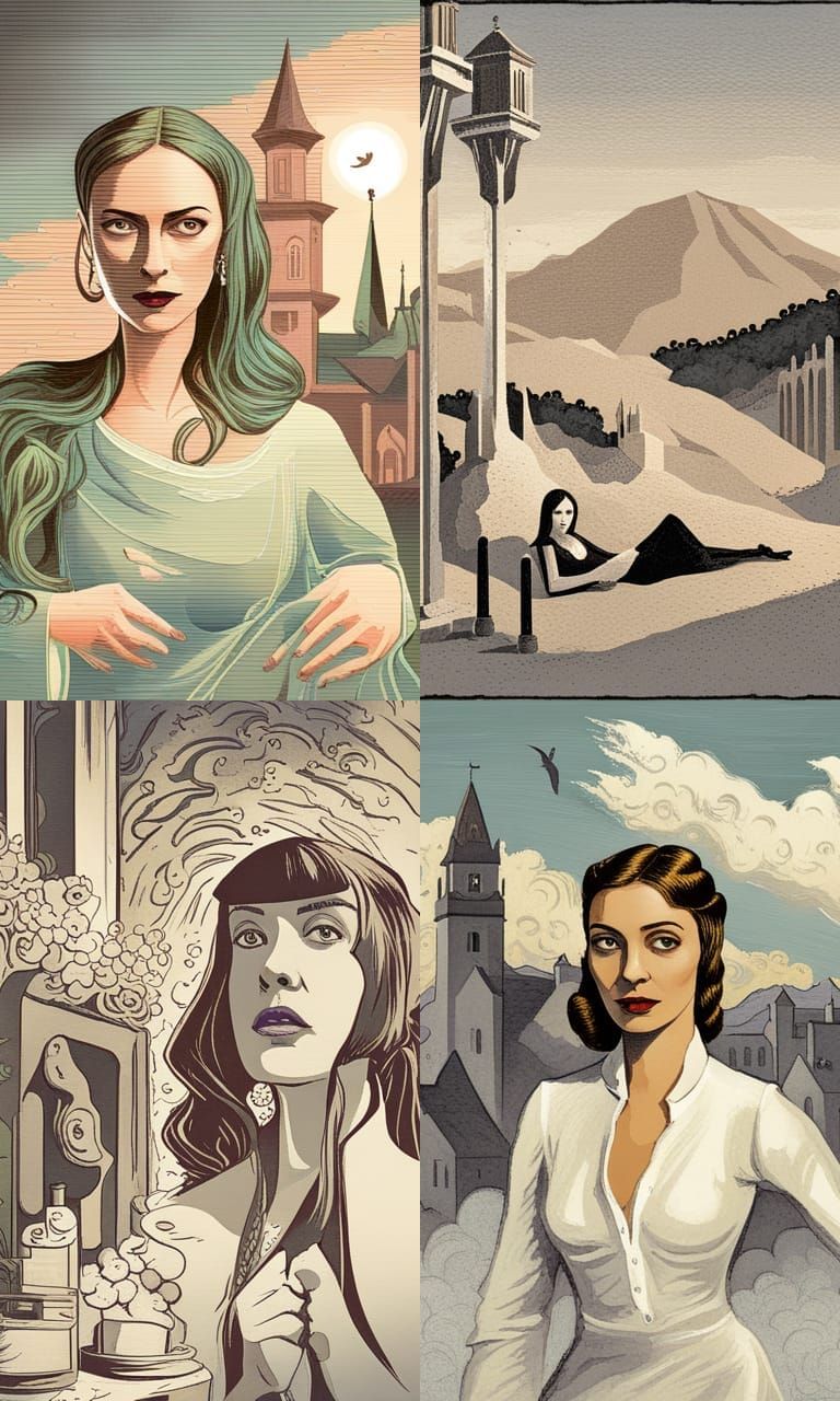 Death as Morticia, Halftone Portrait in Symbolist Style