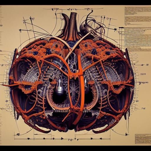 Intricate Mechanical Pumpkin Schematic Diagram