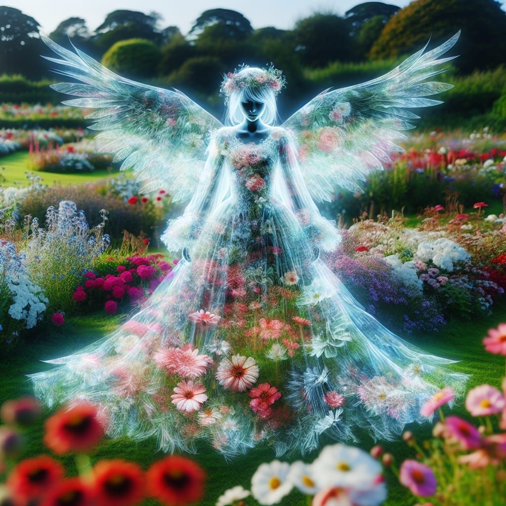 Angel in Radiant Floral Garden