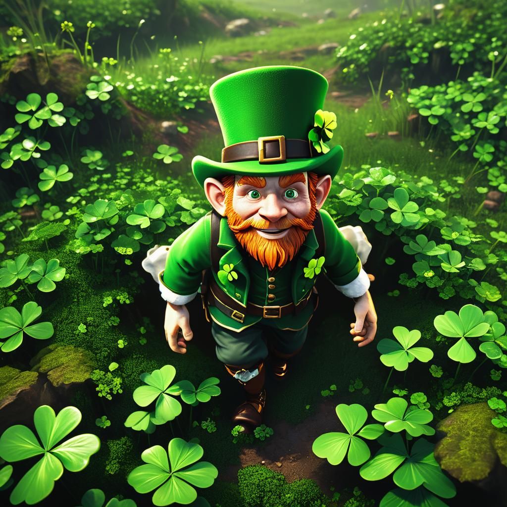 Leprechaun in Shamrock Field: 3D Game Cinematic