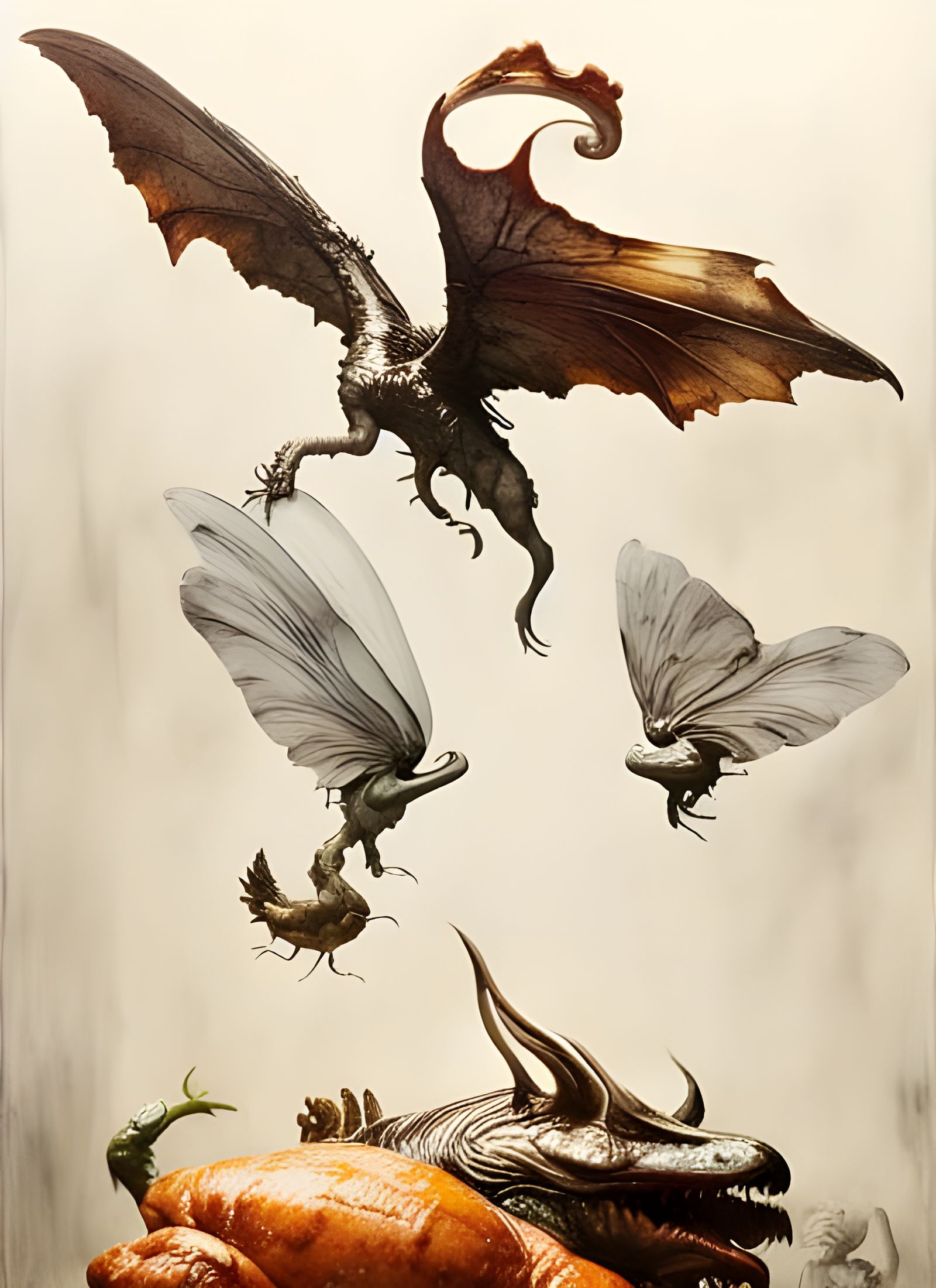 Fresh Dinner Presentation: Hyperrealistic Ornate Painting