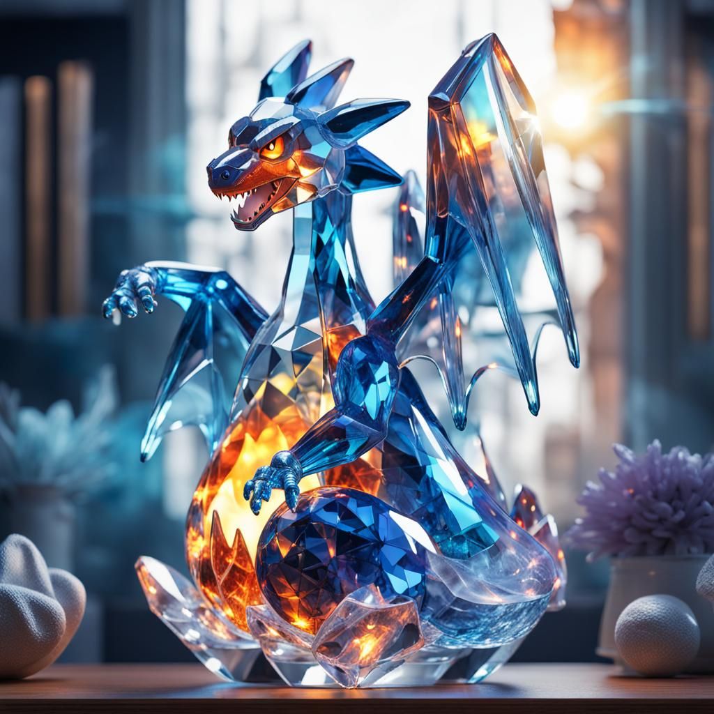 Crystal Charizard Doll with Neon Flames