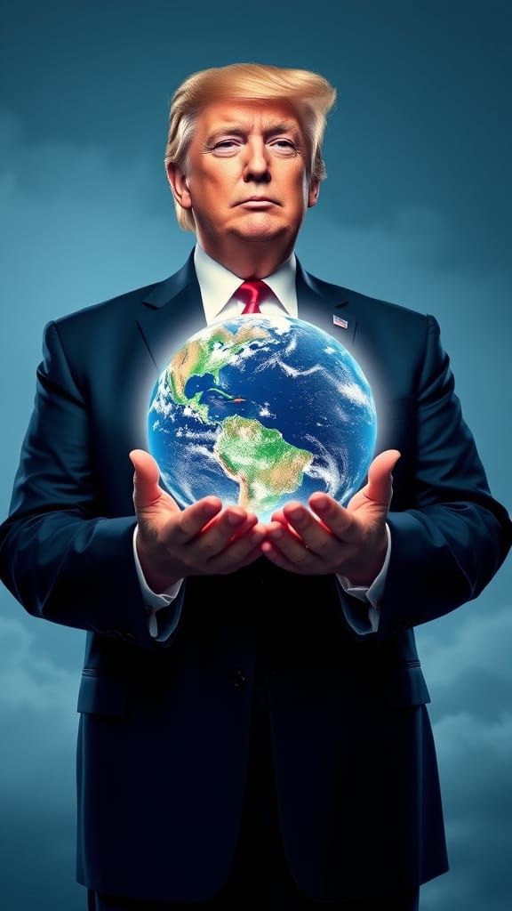 Futuristic Leader Cradles Glowing Earth in Hands