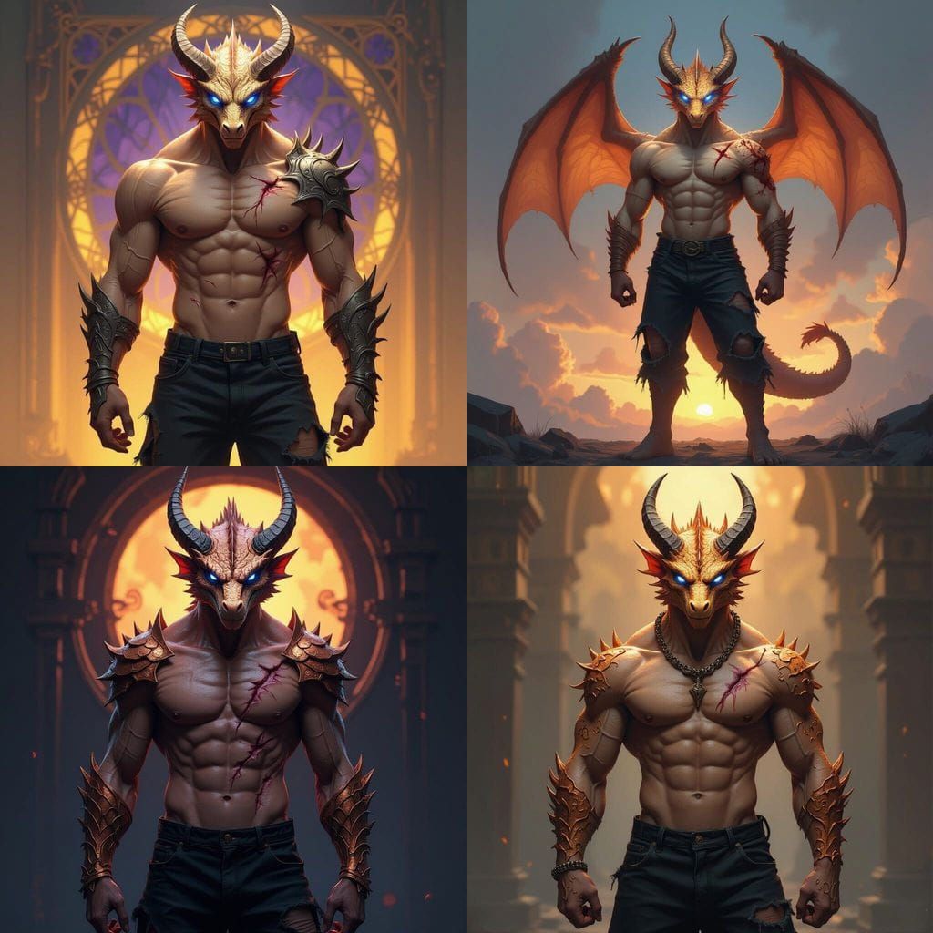 Copper Dragonoid Warrior with Blue Eyes in Dark Fantasy Styl...