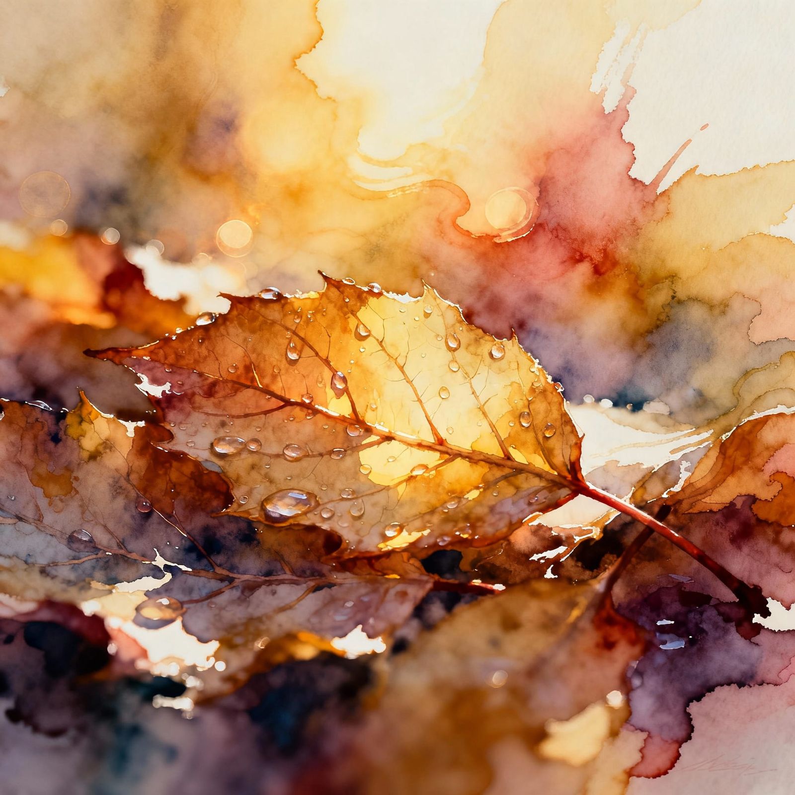 Dew-Kissed Autumn Leaves in Ethereal Light