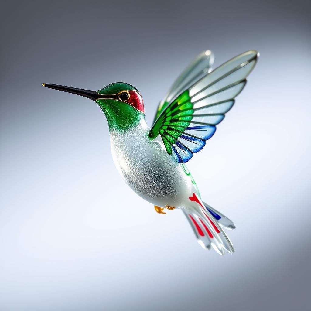 Glass Hummingbird Figurine with Enameled Wings