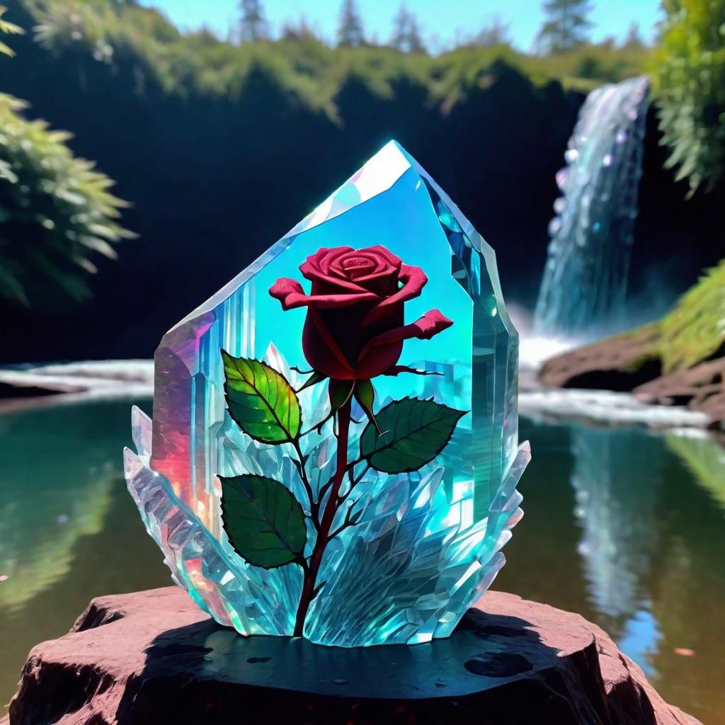 Blood Red Crystal Rose in Fairycore Landscape