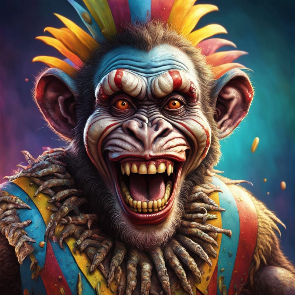 Surreal Hyperrealistic Portrait of a Grinning African Tribes...