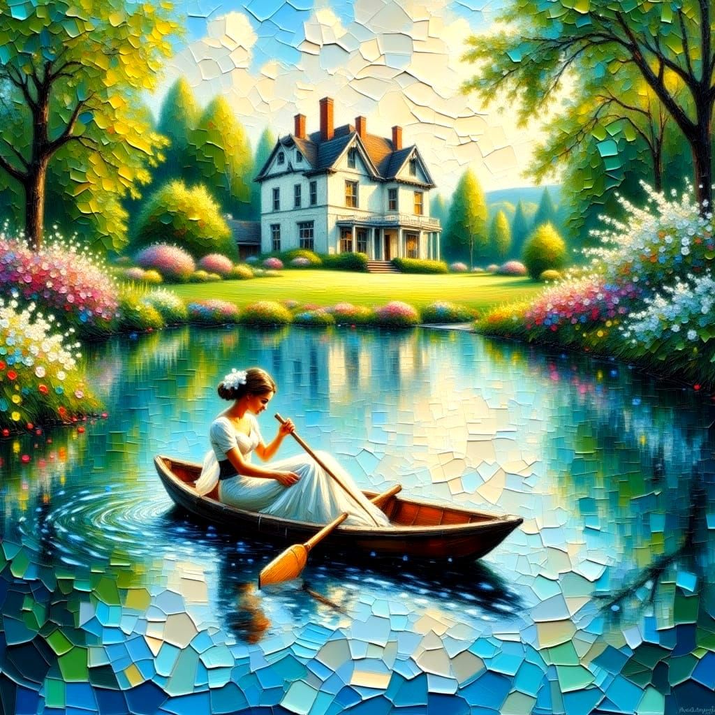 Ethereal Victorian Lady on a Pristine Blue Lake