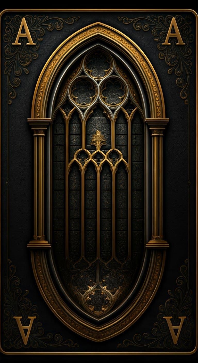 Gothic Ace Playing Card in Pixelated Metallic Style