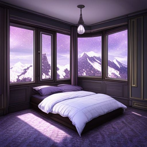 Gothic Pastel Bedroom with Galaxy View, Anime Style