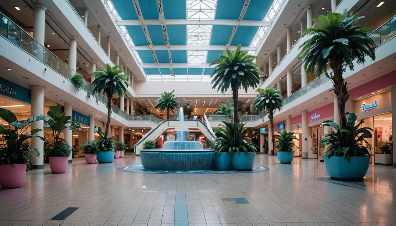 Nostalgic 1990s Mall Interior with Moody Lighting