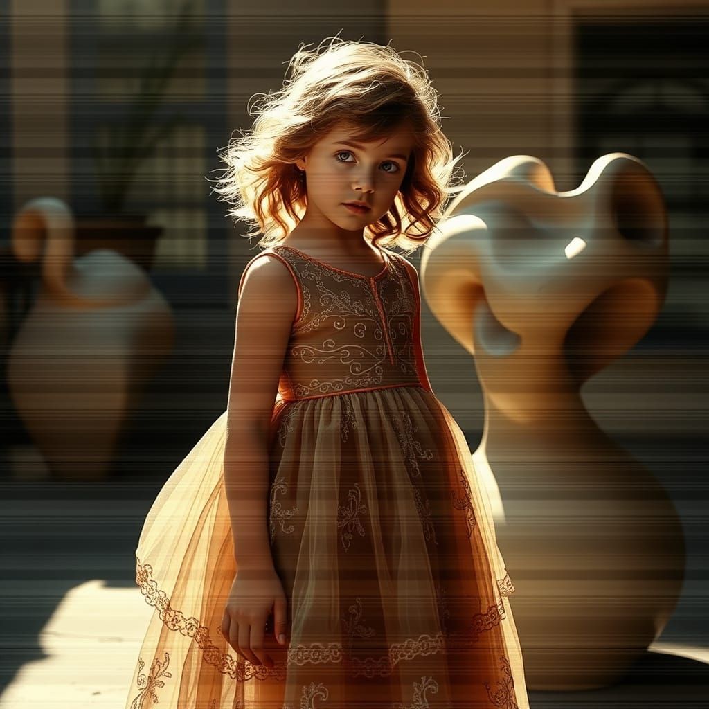 Child Model with Sculptures and Filigree Shadows