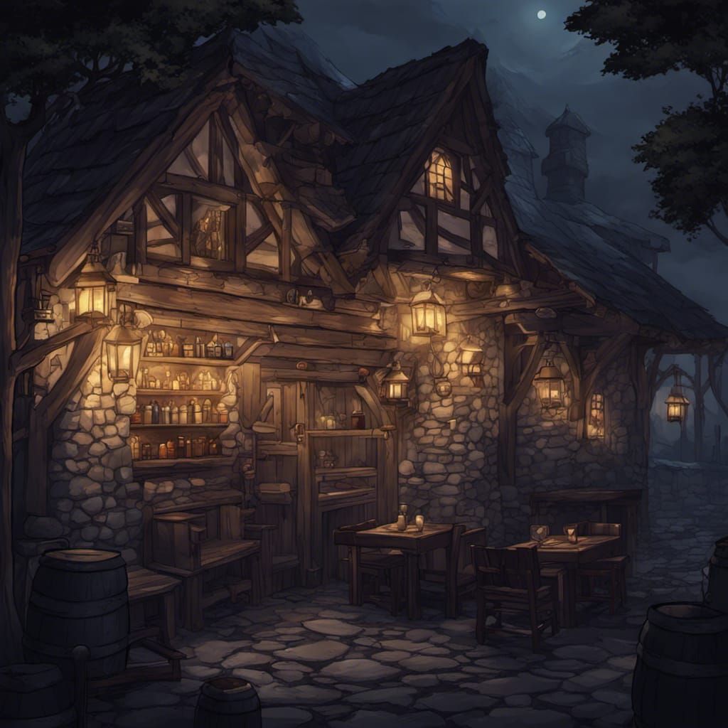 Medieval Tavern at Night in Inkarnate Style