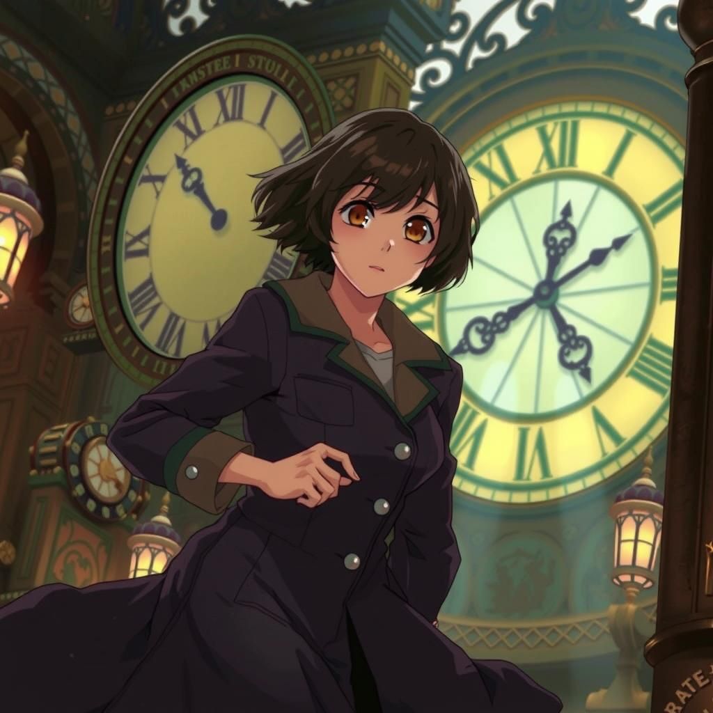 Anime Woman Runs Up Clock Tower Staircase