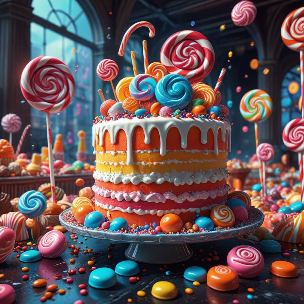 Hyperrealistic Candy Art Style White Cake