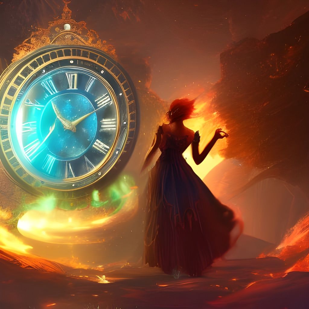 Time Goddess of Fire and Ice in Detailed Matte Painting