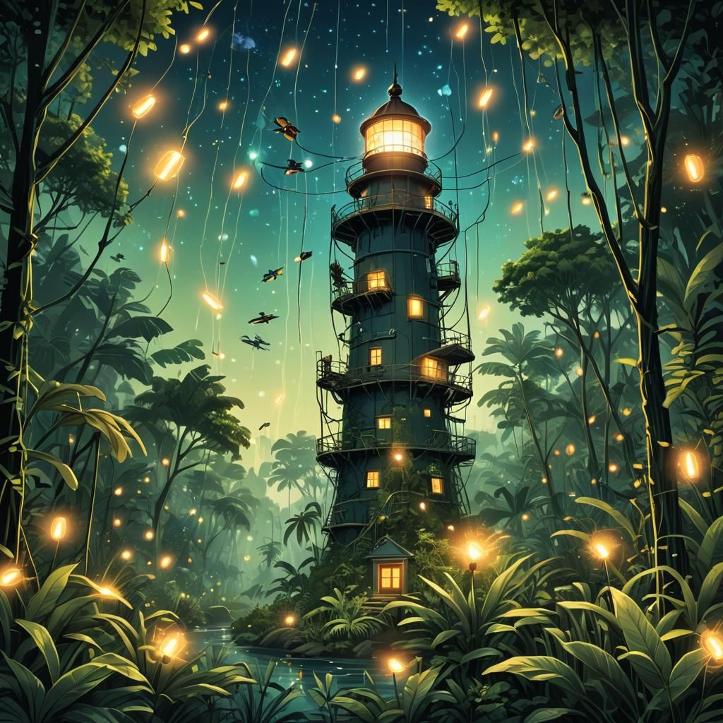 Data Jungle: Firewall Tower Security Concept Art