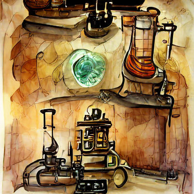 Steampunk Laboratory in Watercolor Style