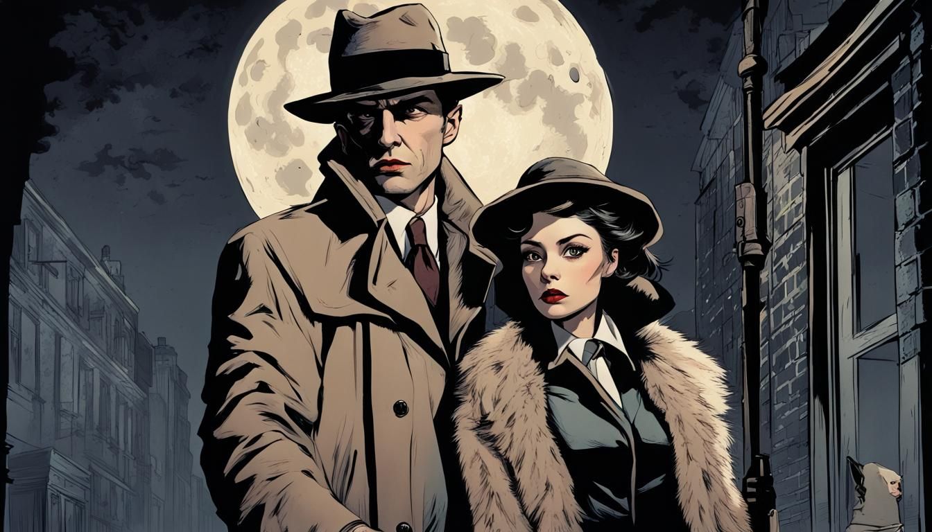 Female Detective Standoff in Moonlit Alley