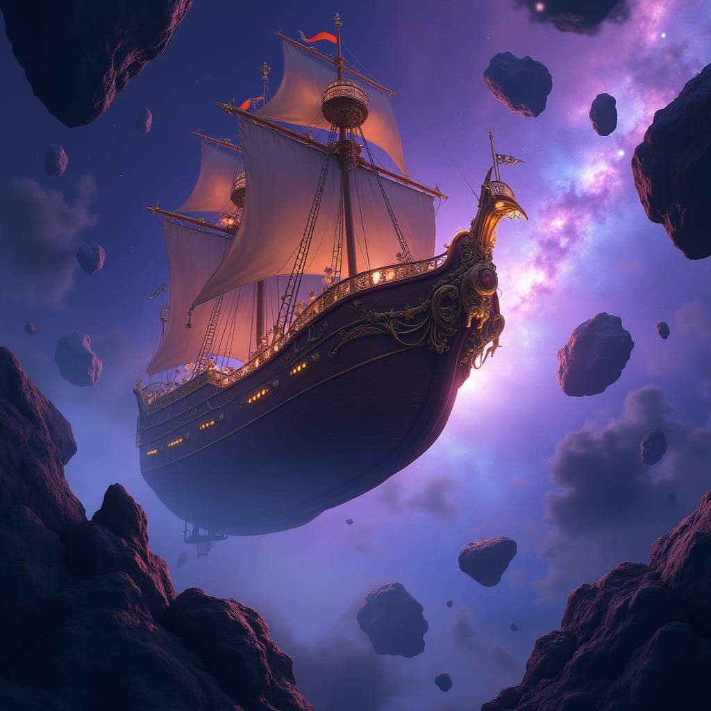 Sky Pirate Ship Navigates Asteroid Belt in Treasure Planet S...