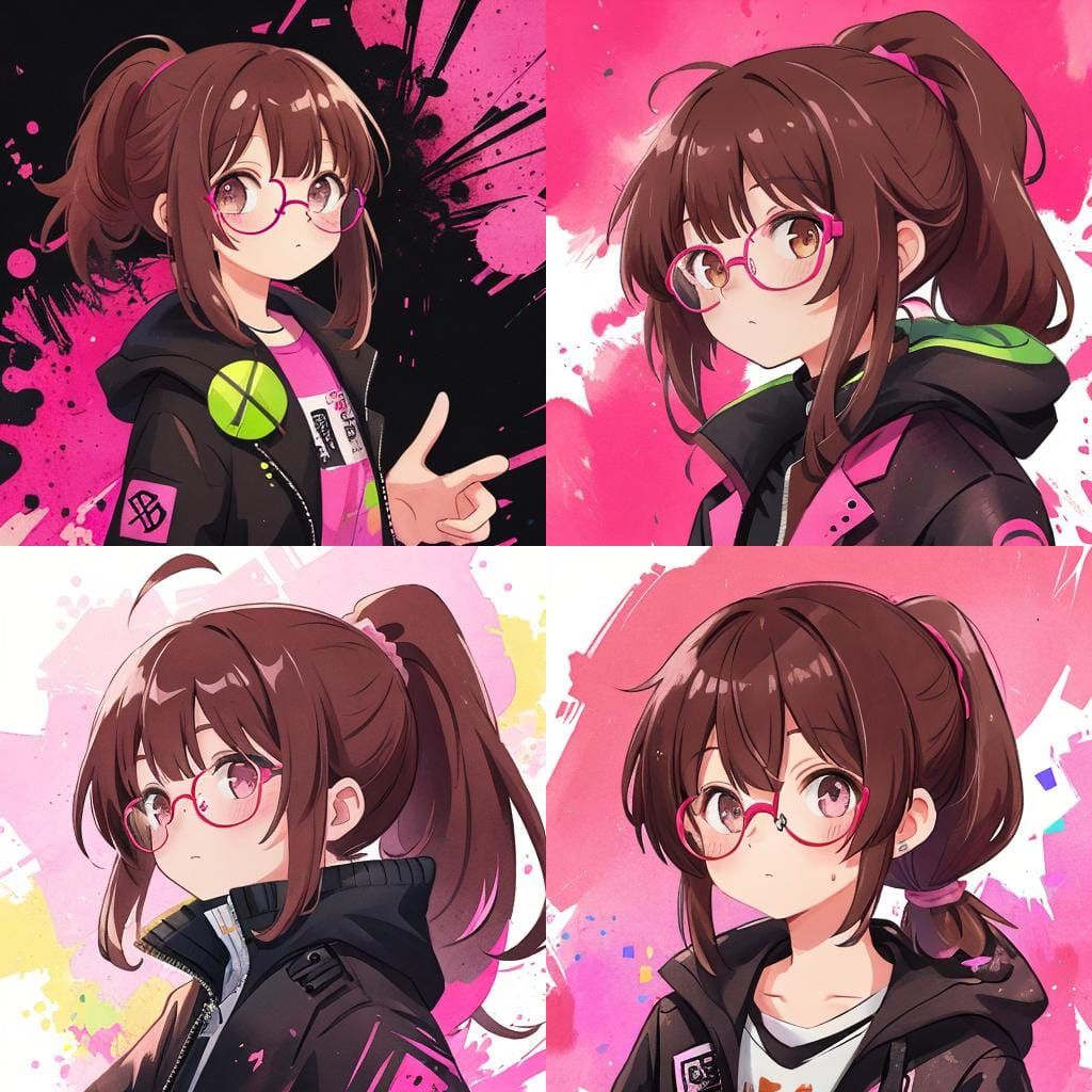 Watercolor Portrait: Girl with Pink Glasses in Broken Style